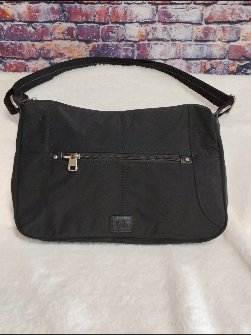 The Sak Black Esperato Nylon Hobo Crossody Handbag Purse Multi Compartment Vegan